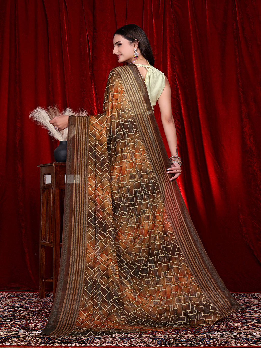 Heavy Chiffon Color Block Printed Ready-to-Wear Saree