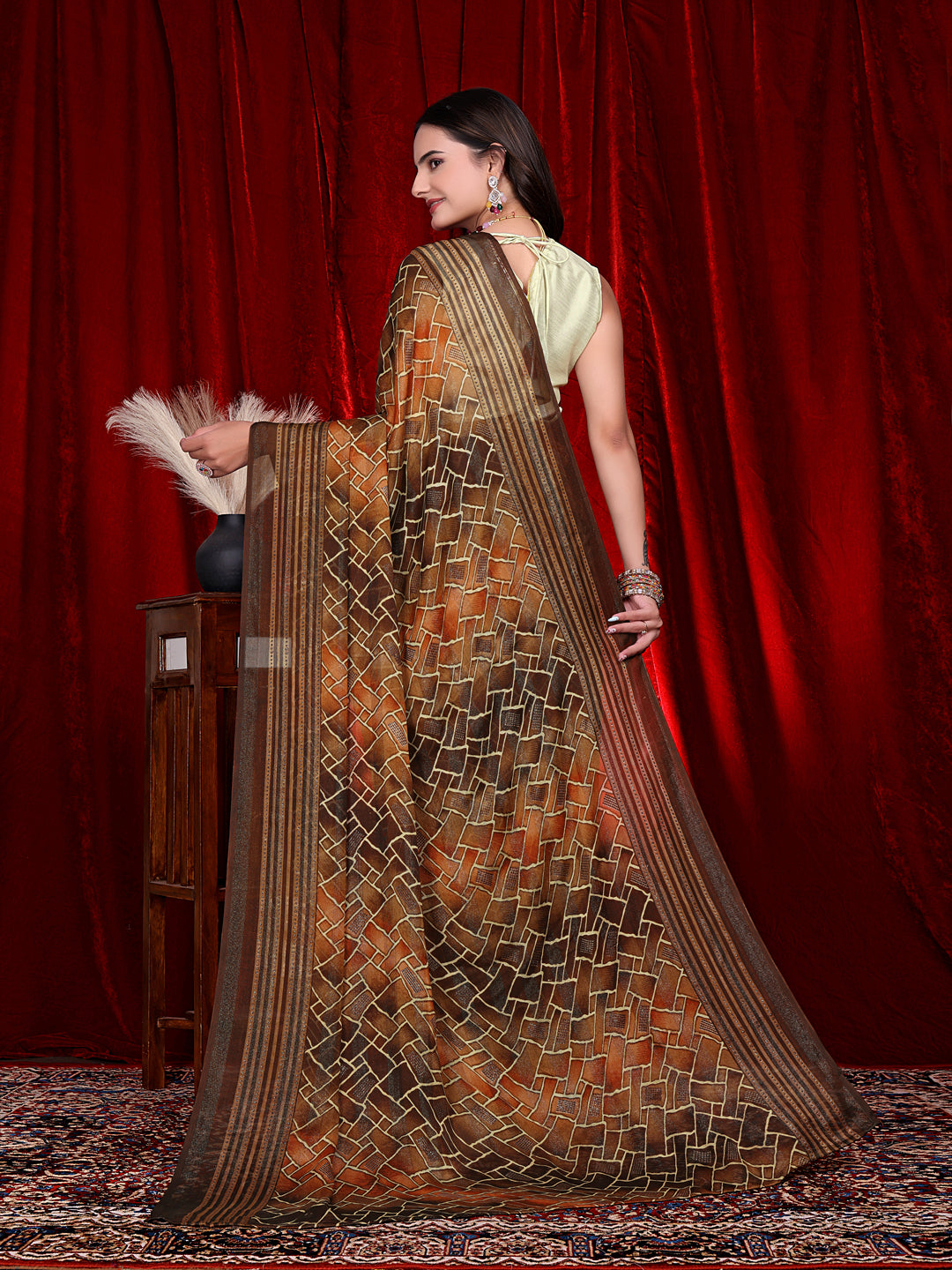Heavy Chiffon Color Block Printed Ready-to-Wear Saree
