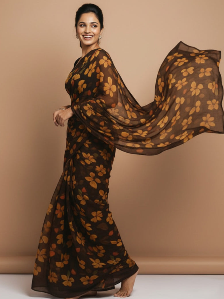 Vibrant Floral Print Georgette Ready to Wear Saree