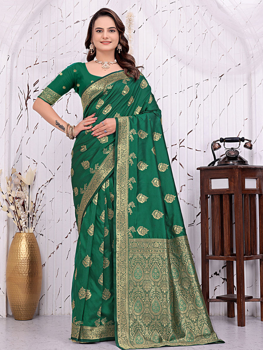 Ready To Wear Banarasi Silk Saree with Zari Woven Border