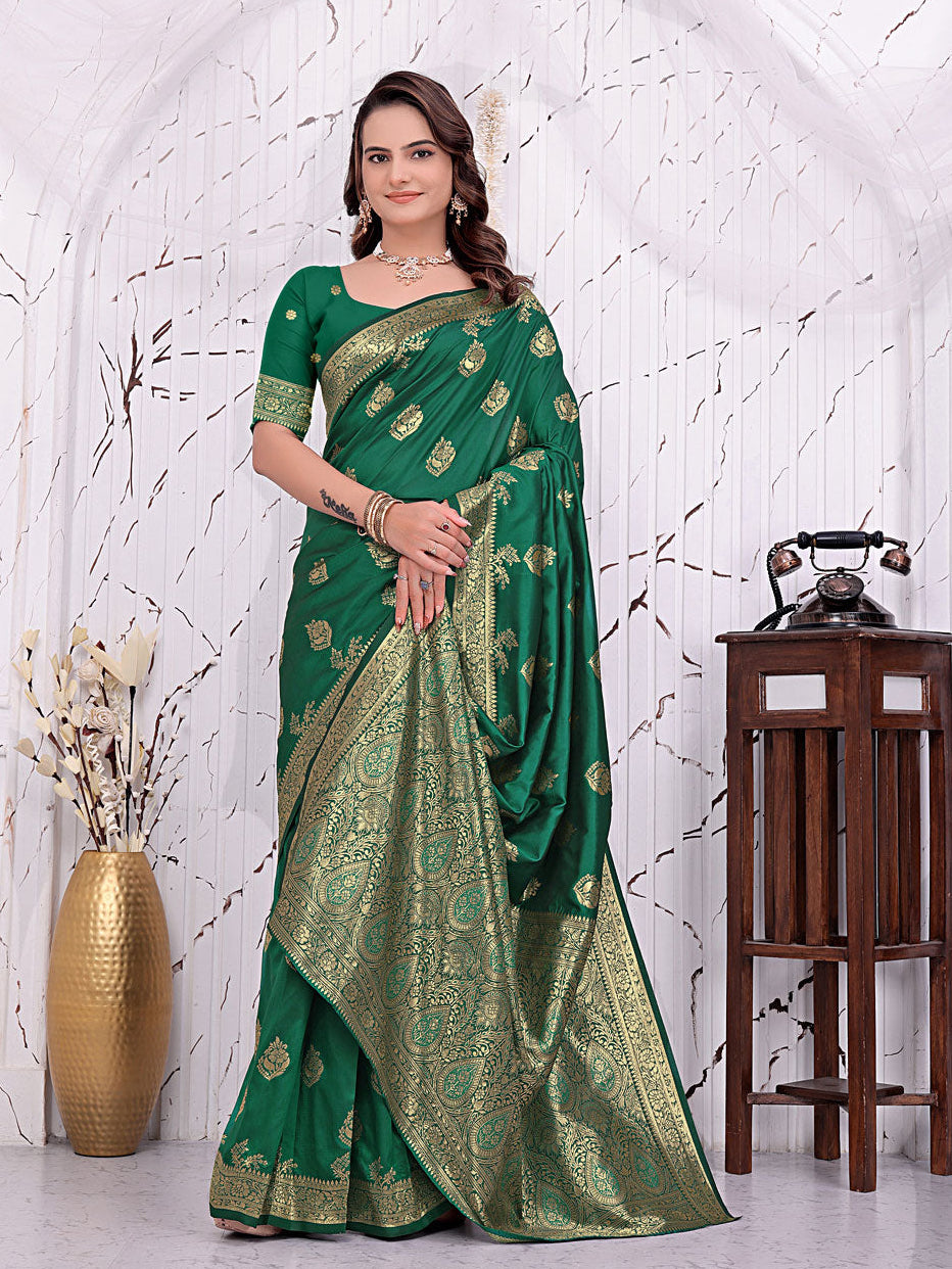 Ready To Wear Banarasi Silk Saree with Zari Woven Border