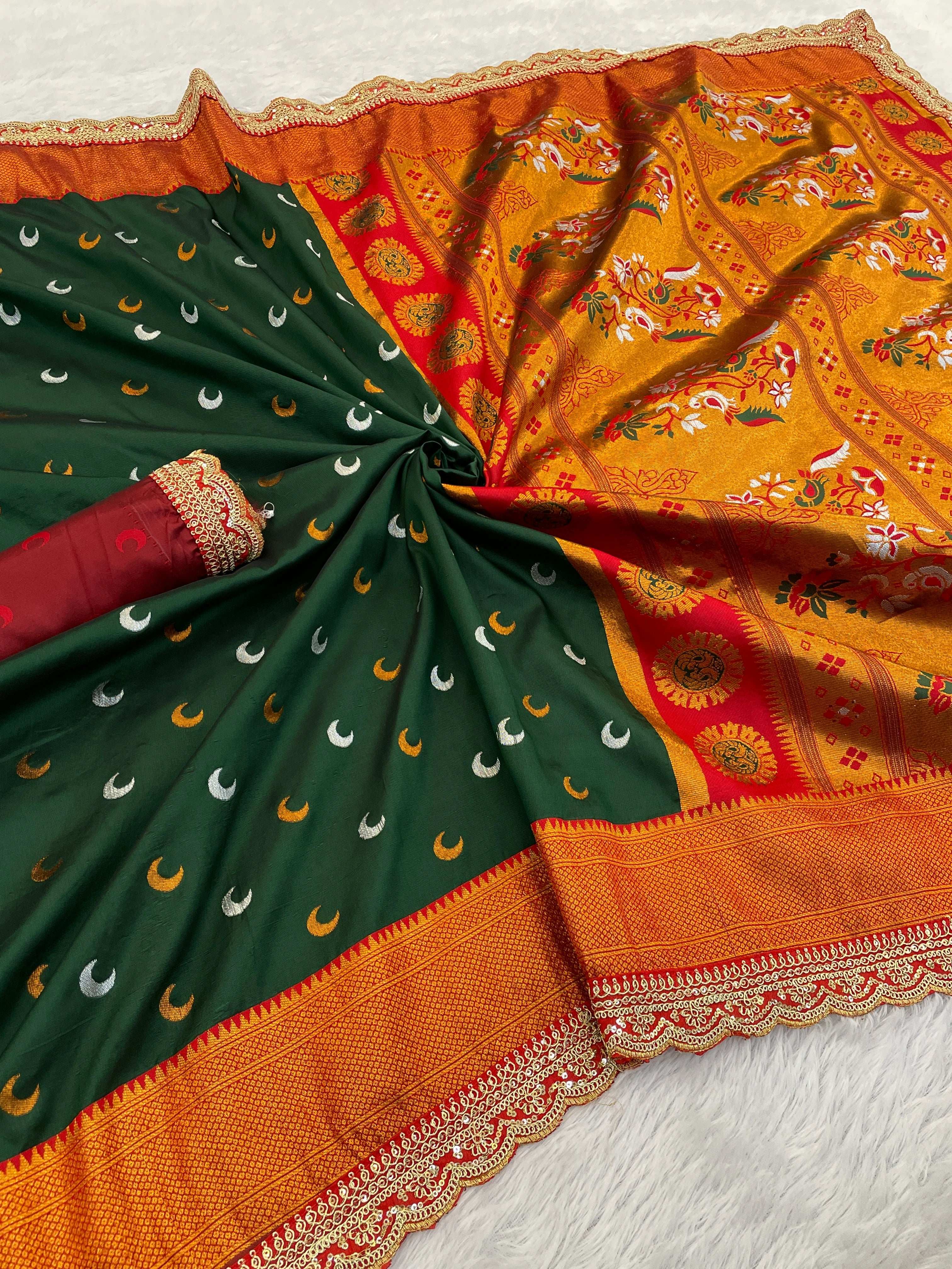 Paithani Pure Silk Embroidery Lace Border Saree