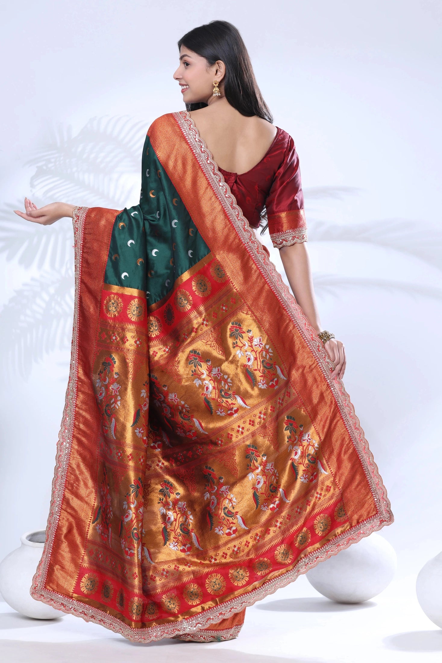 Paithani Pure Silk Embroidery Lace Border Green Saree