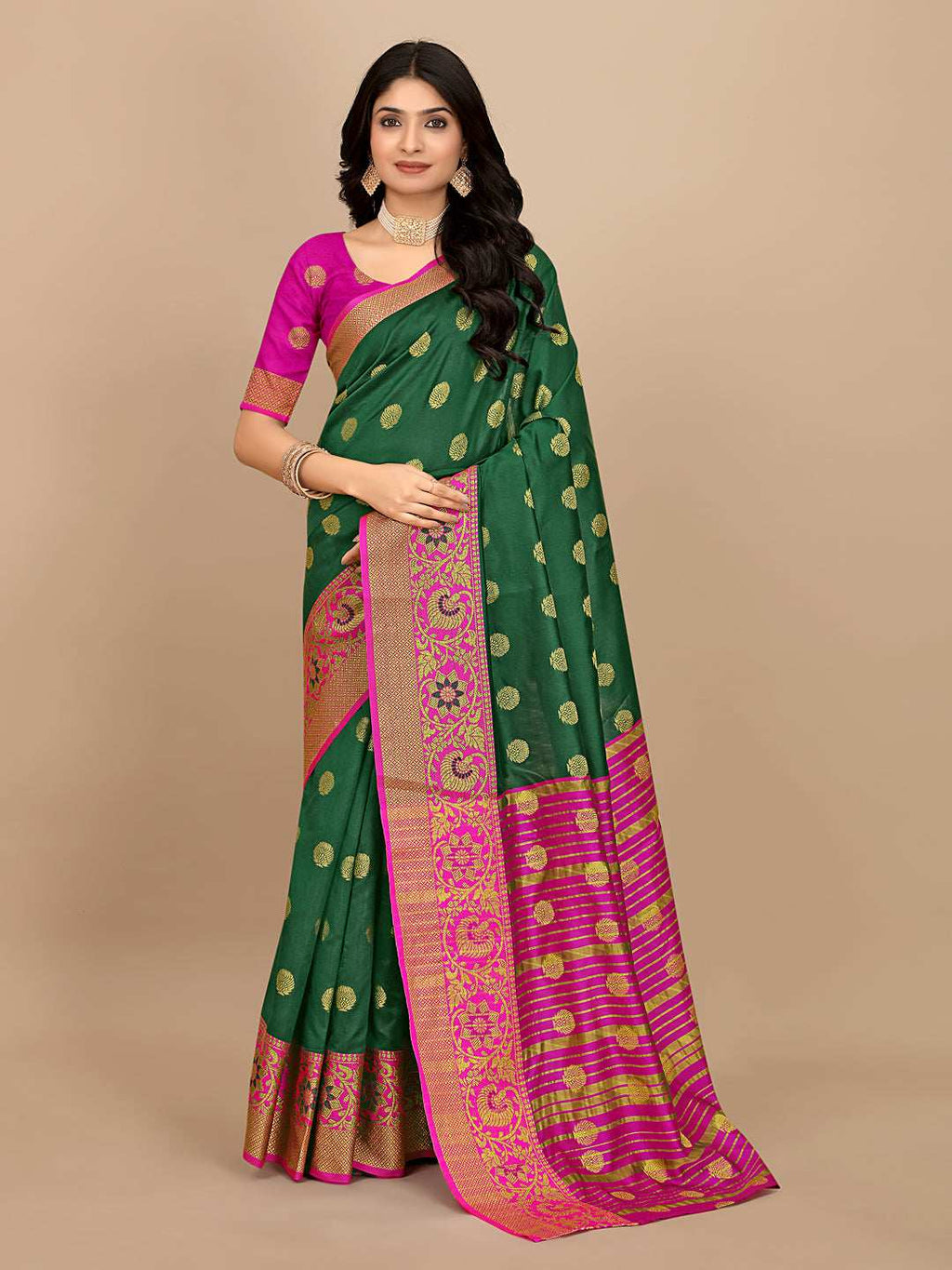 Ready To Wear Cotton Silk Woven Zari Jacquard Banarasi Traditional Saree