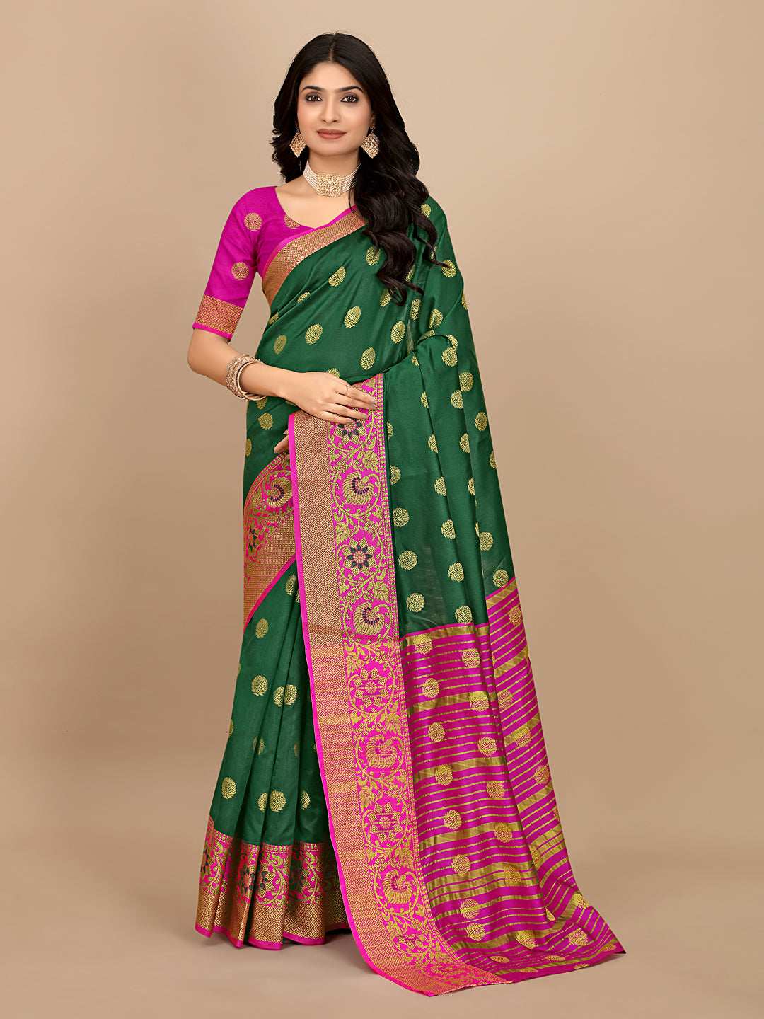 Ready To Wear Cotton Silk Woven Zari Jacquard Banarasi Traditional Saree