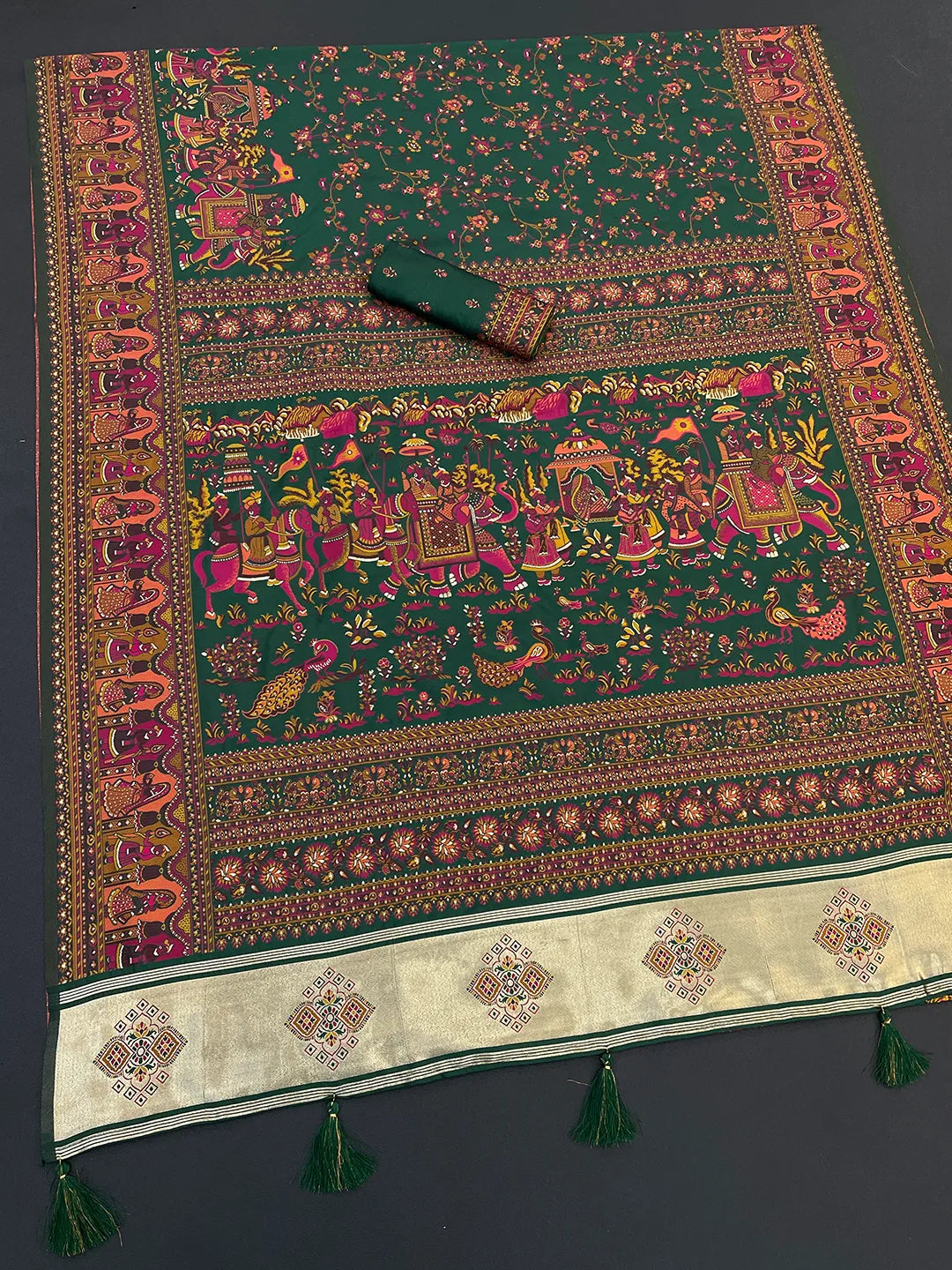 Floral Printed Woven Zari Pashmina Saree