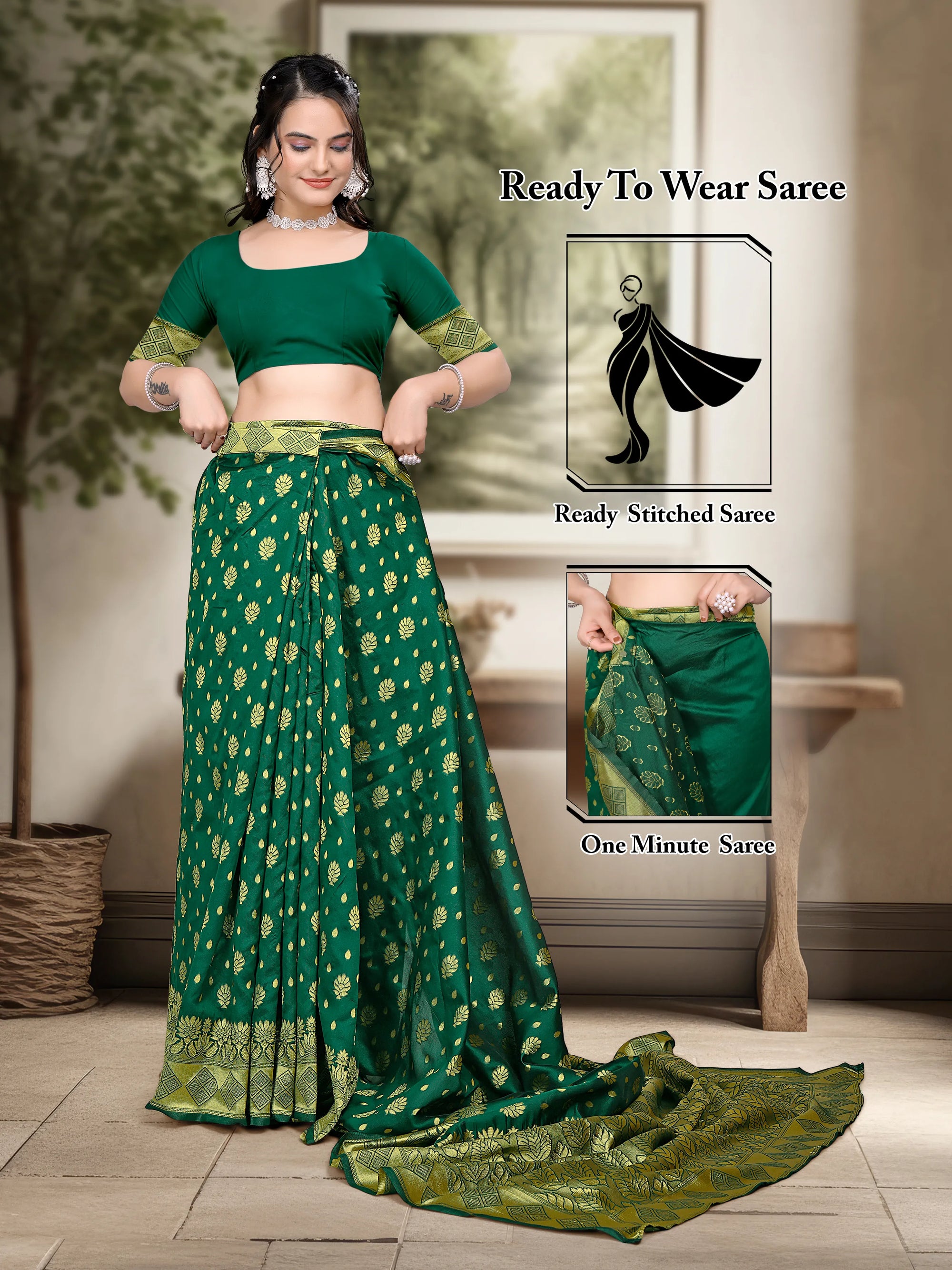 Ready to Wear Woven Banarasi Jacquard Pure Silk Saree