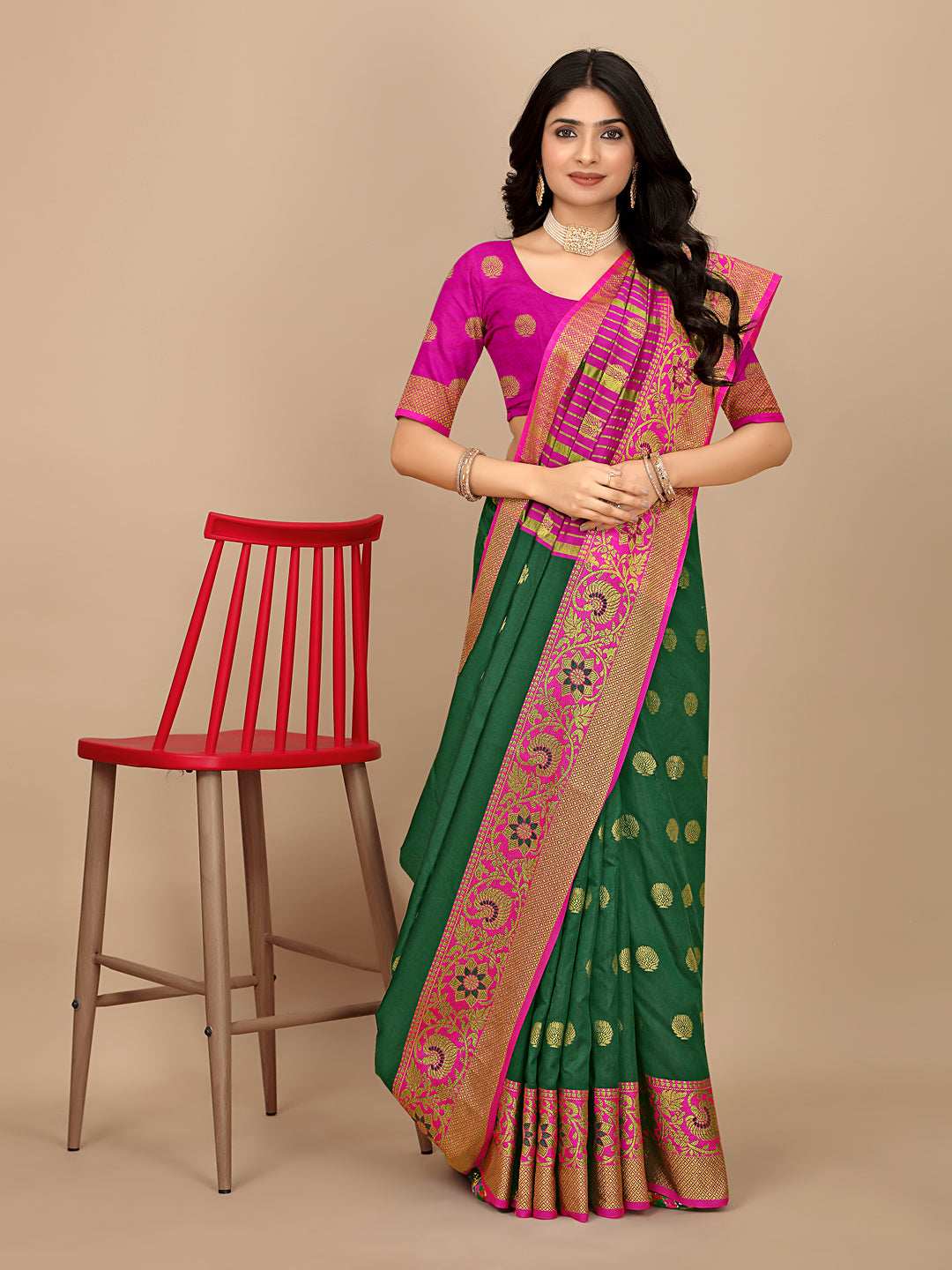 Ready To Wear Cotton Silk Woven Zari Jacquard Banarasi Traditional Saree