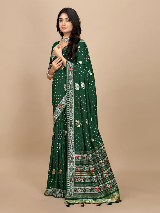 Patola Print Cotton Silk Saree with Tassel Border Pallu