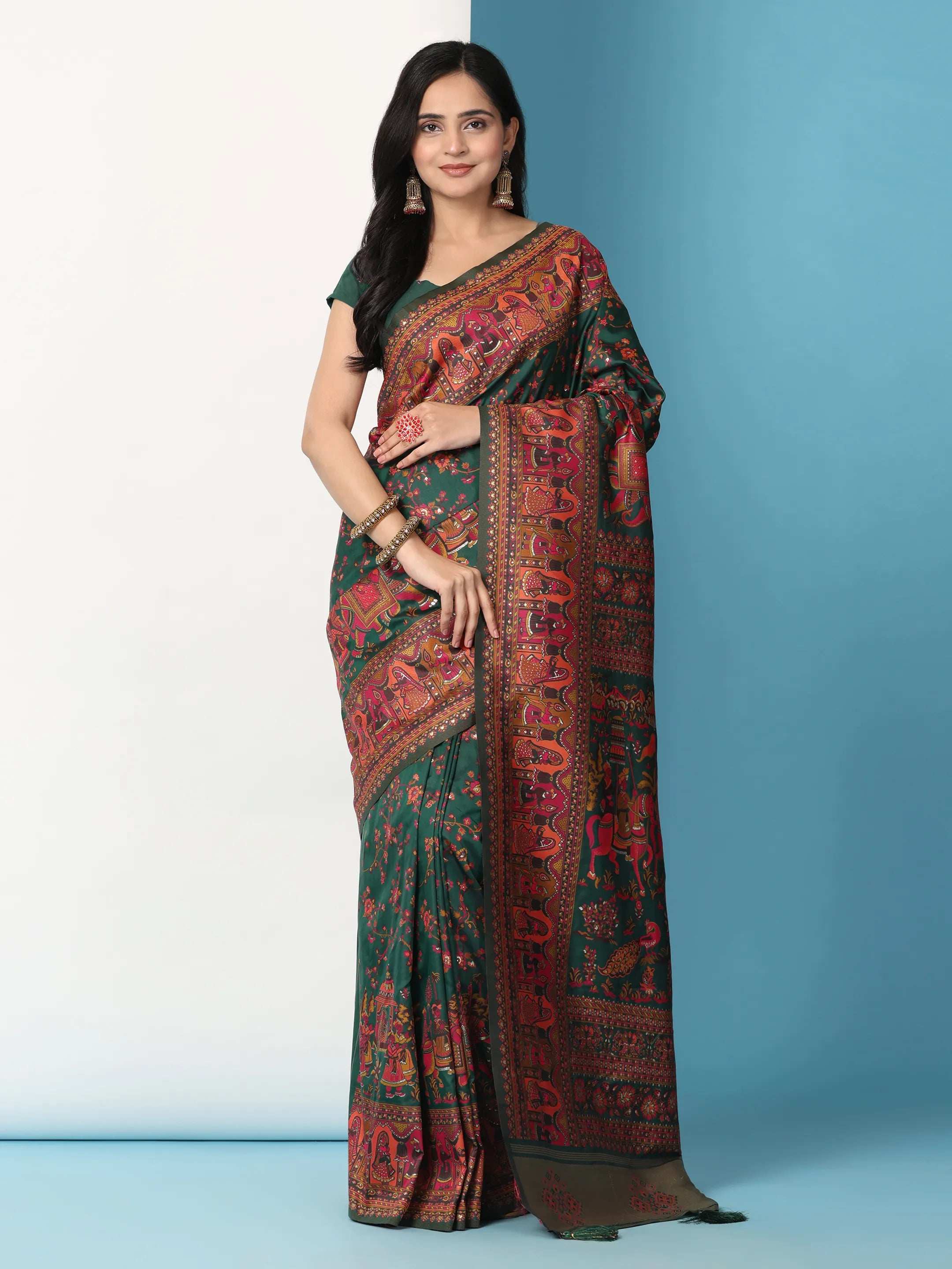 Floral Printed Woven Zari Pashmina Saree