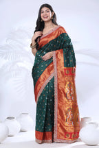 Paithani Pure Silk Embroidery Lace Border Green Saree