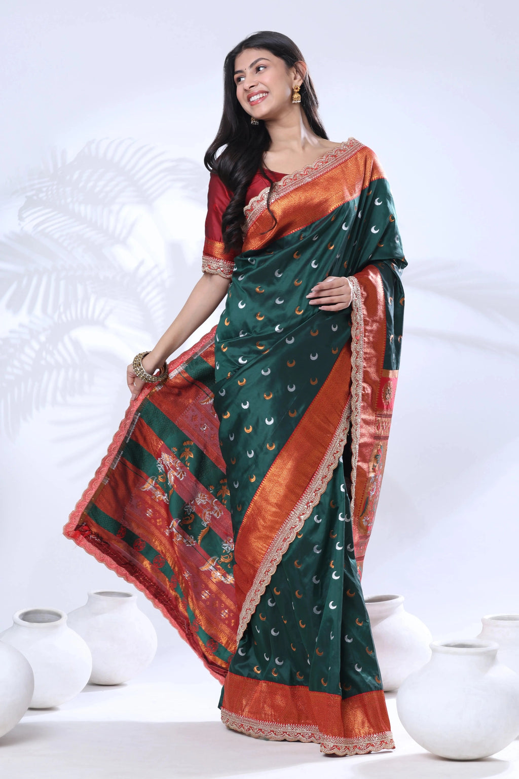 Paithani Pure Silk Embroidery Lace Border Green Saree