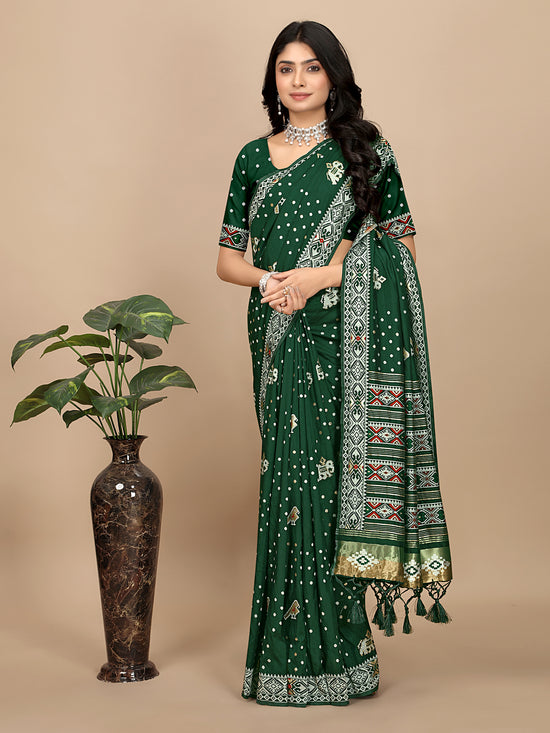 Patola Print Cotton Silk Saree with Tassel Border Pallu