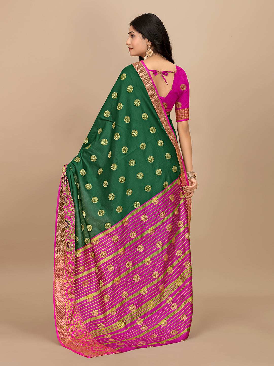 Ready To Wear Cotton Silk Woven Zari Jacquard Banarasi Traditional Saree
