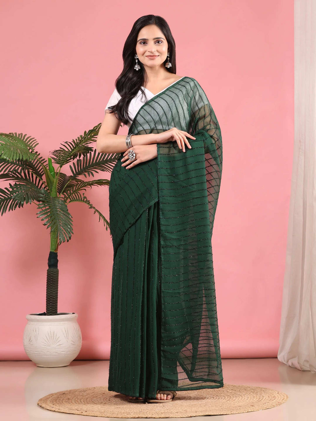 Ready To Wear Chiffon Zari Linen Saree