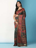 Floral Printed Woven Zari Pashmina Saree