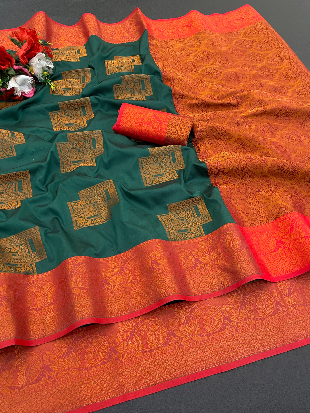 Woven Kanjivaram Soft Silk Copper Rich Pallu Saree