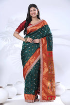Paithani Pure Silk Embroidery Lace Border Green Saree