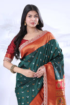 Paithani Pure Silk Embroidery Lace Border Green Saree
