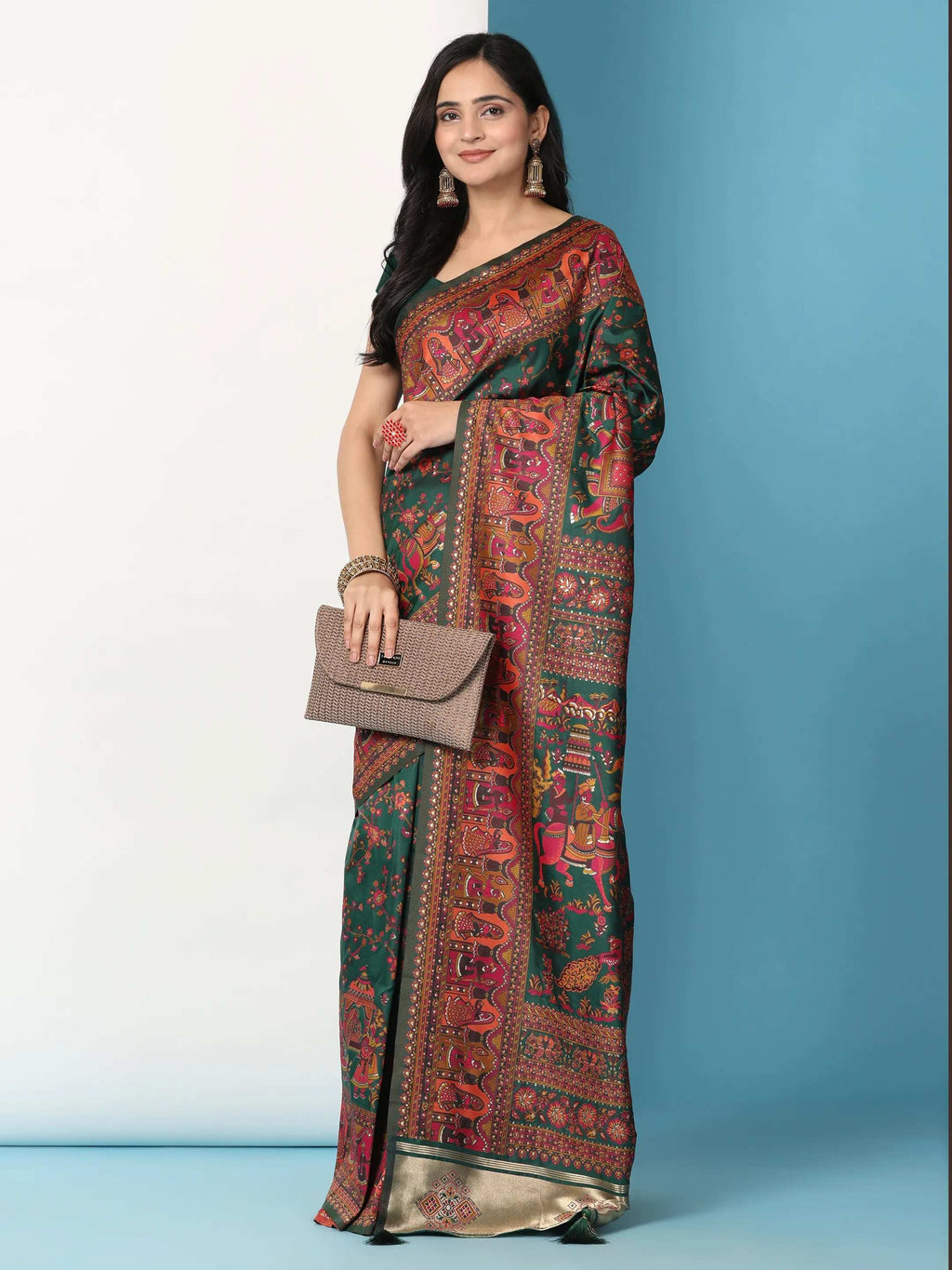 Floral Printed Woven Zari Pashmina Saree