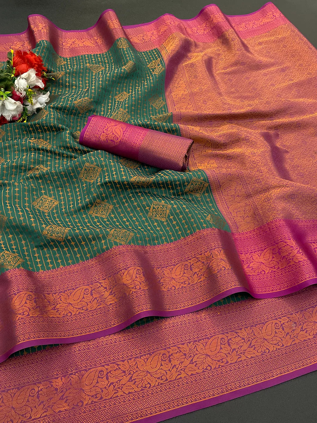 Kanjivaram Soft Silk Copper Rich Pallu Saree