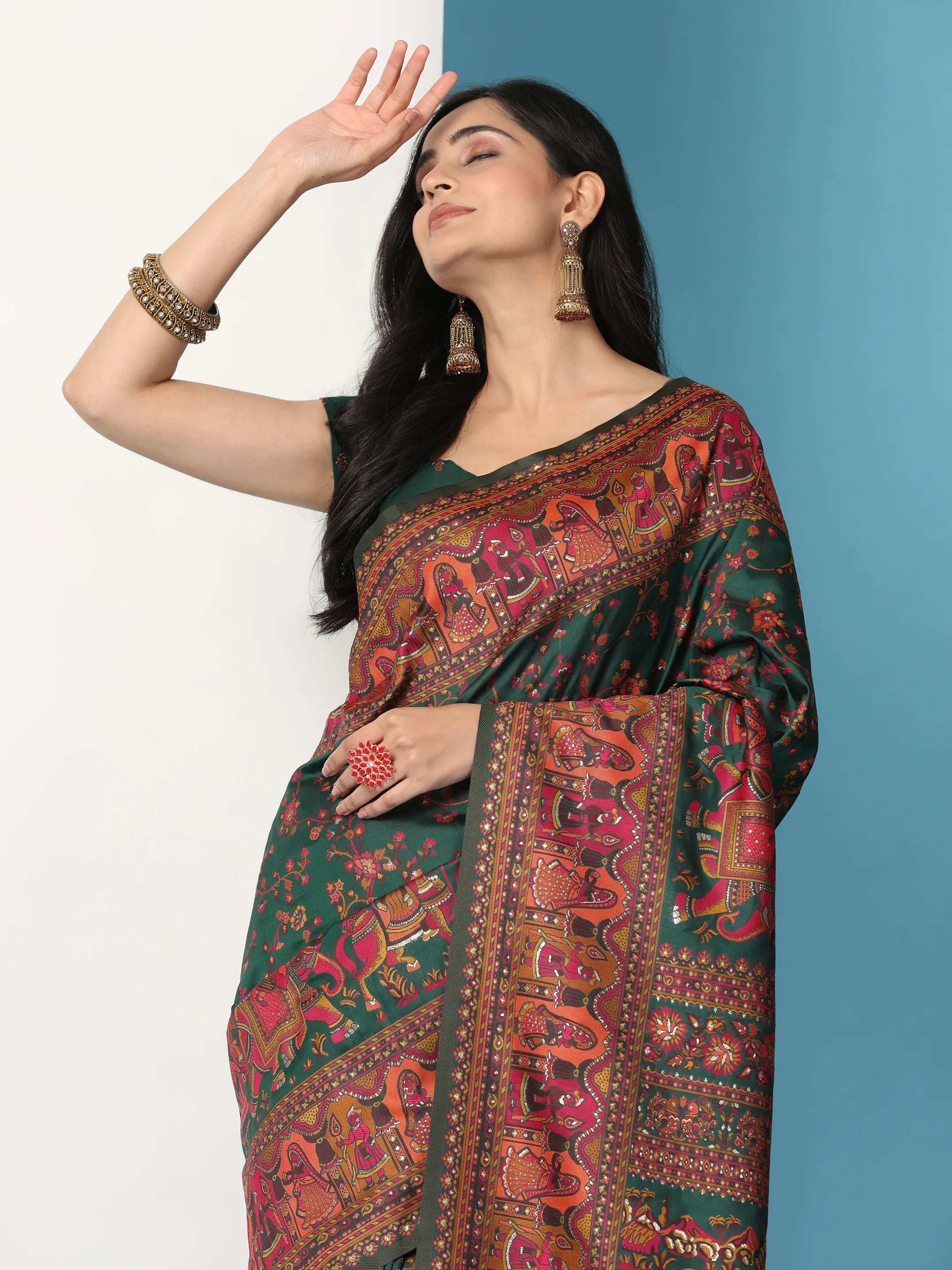 Floral Printed Woven Zari Pashmina Saree