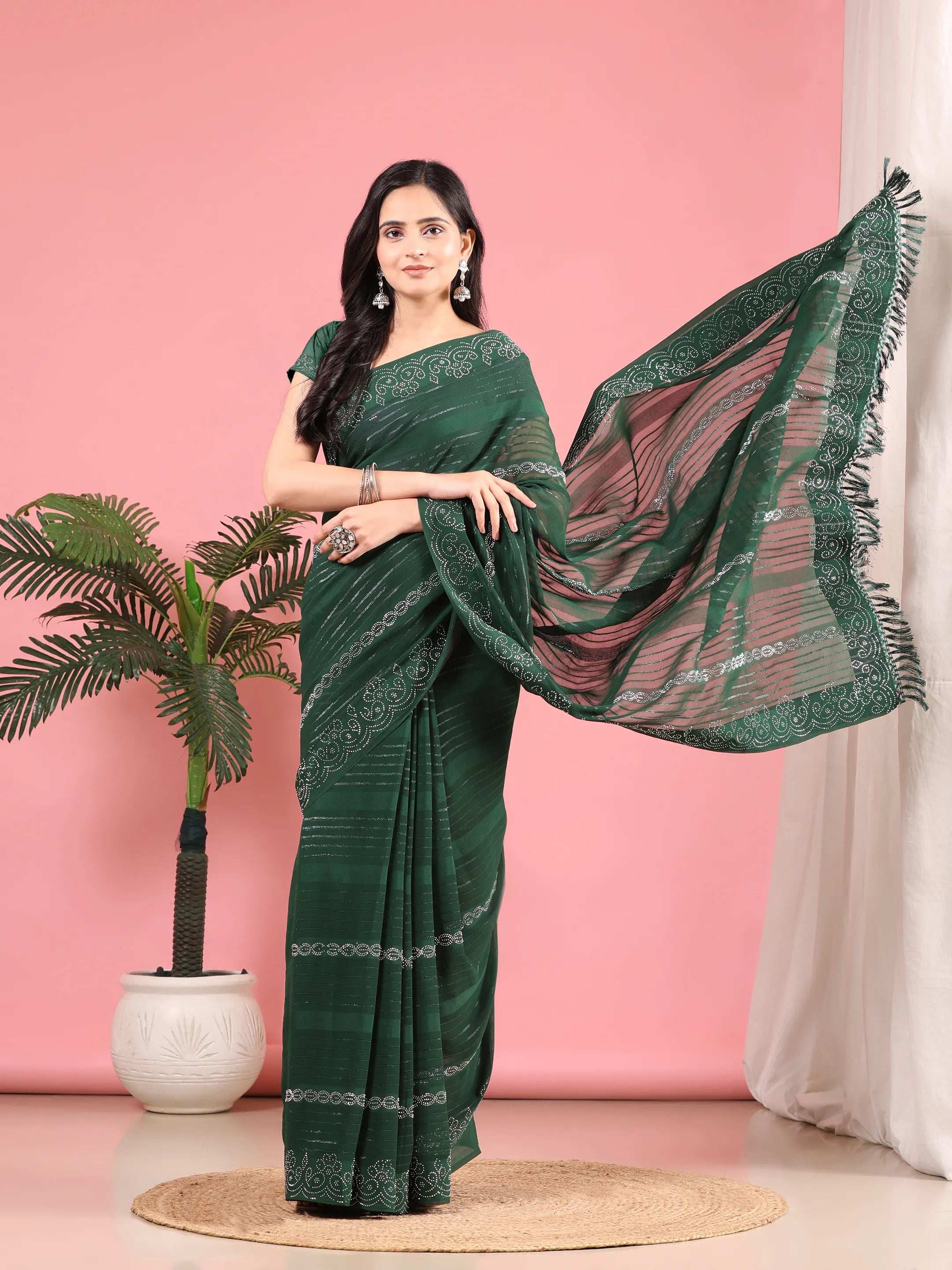 Georgette  Siroski Diamond Work Saree