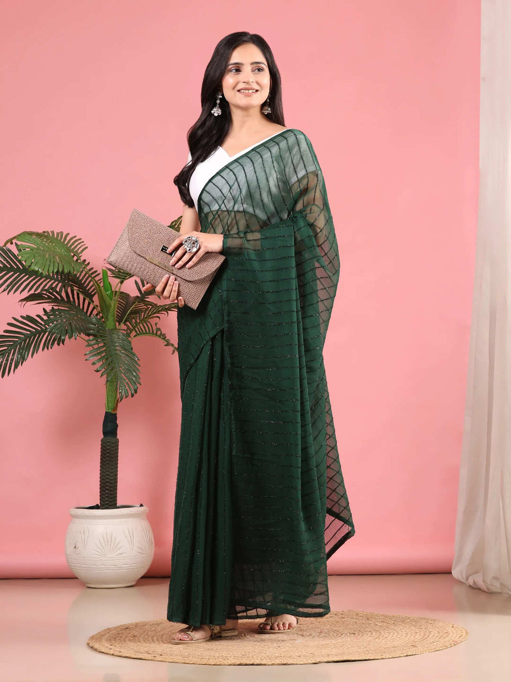 Ready To Wear Chiffon Zari Linen Saree