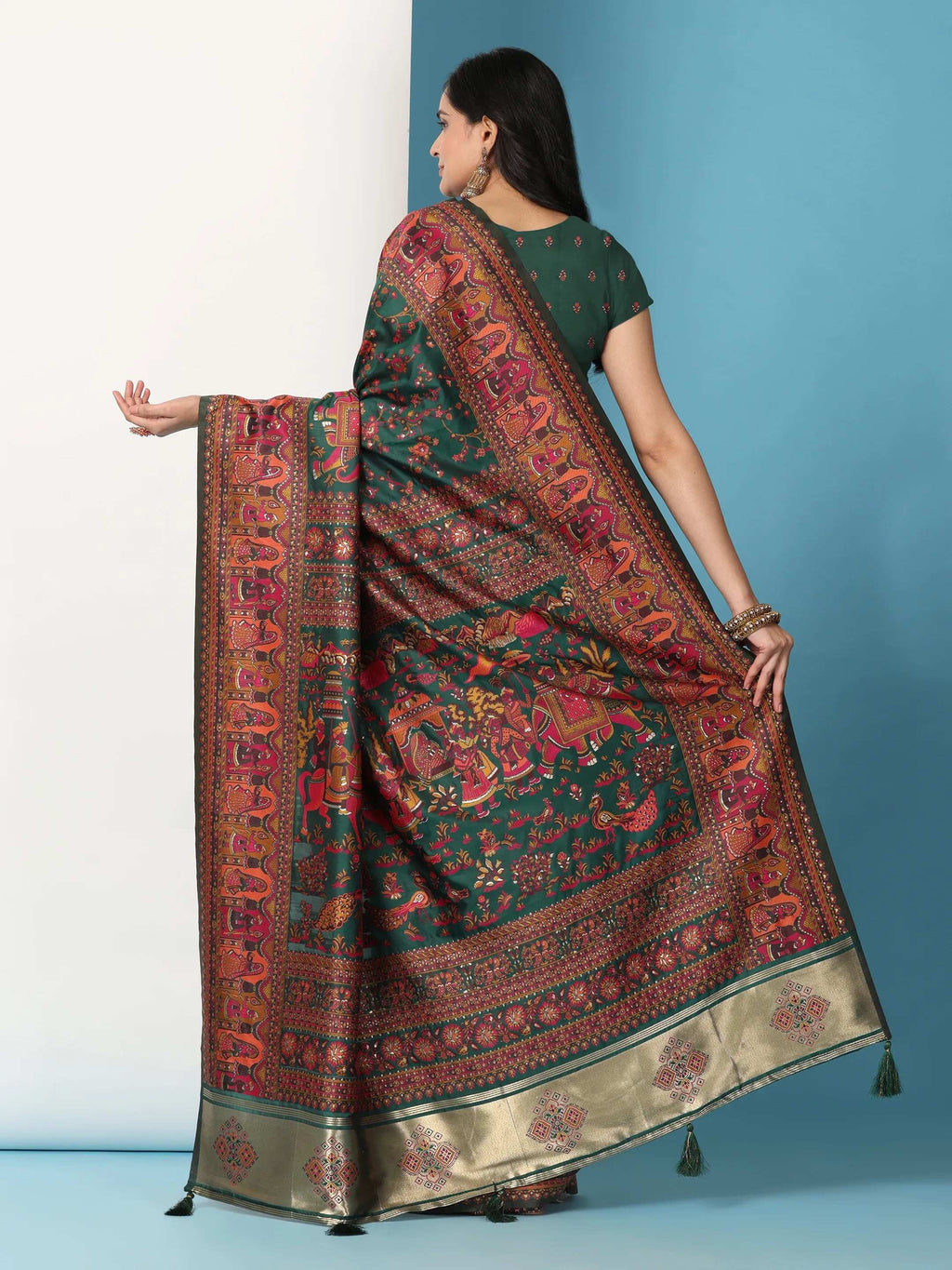 Floral Printed Woven Zari Pashmina Saree