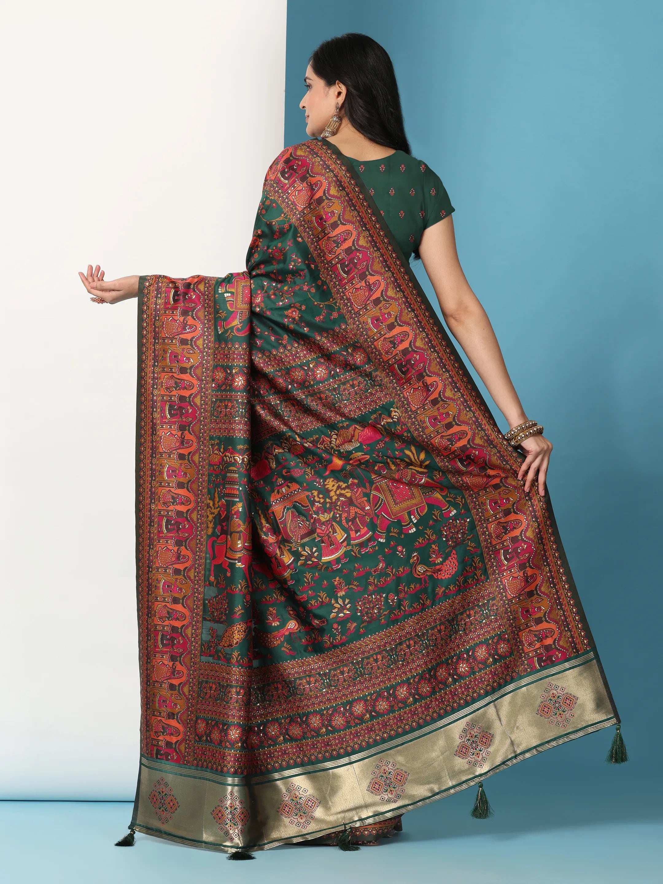 Floral Printed Woven Zari Pashmina Saree