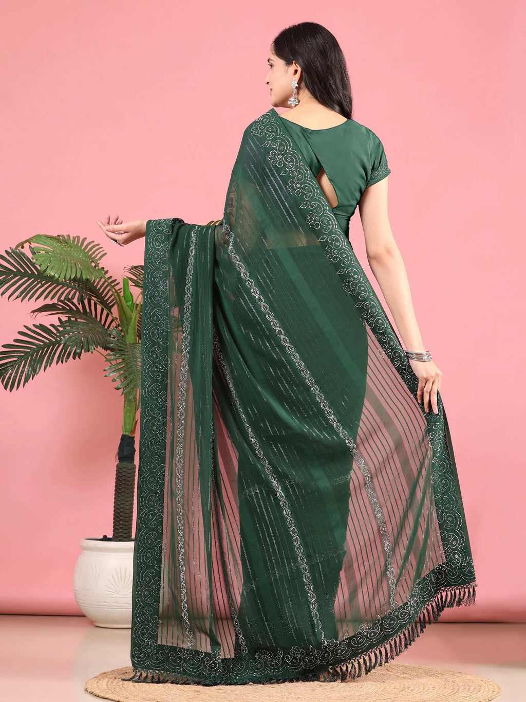 Georgette  Siroski Diamond Work Saree
