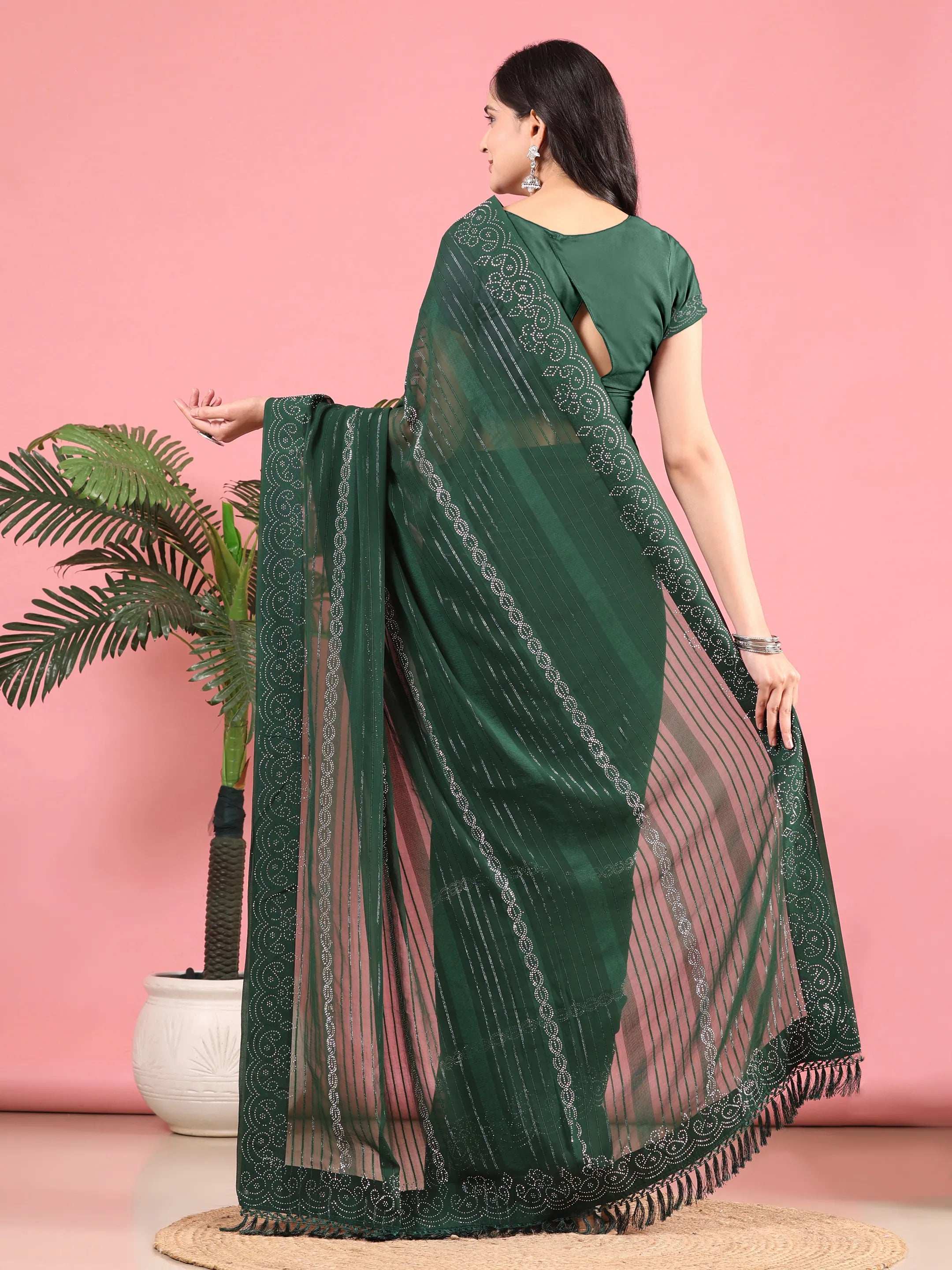Georgette  Siroski Diamond Work Saree