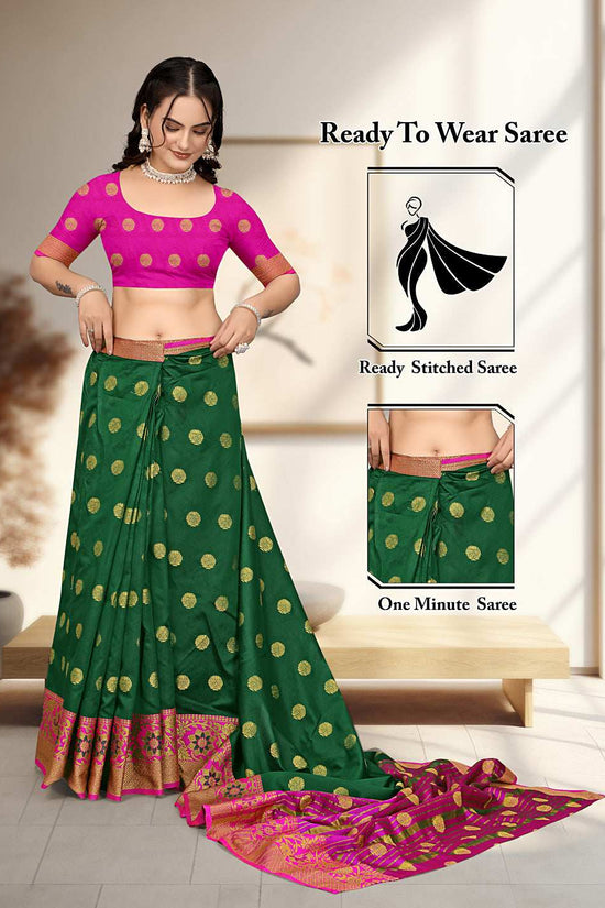 Ready To Wear Cotton Silk Woven Zari Jacquard Banarasi Traditional Saree