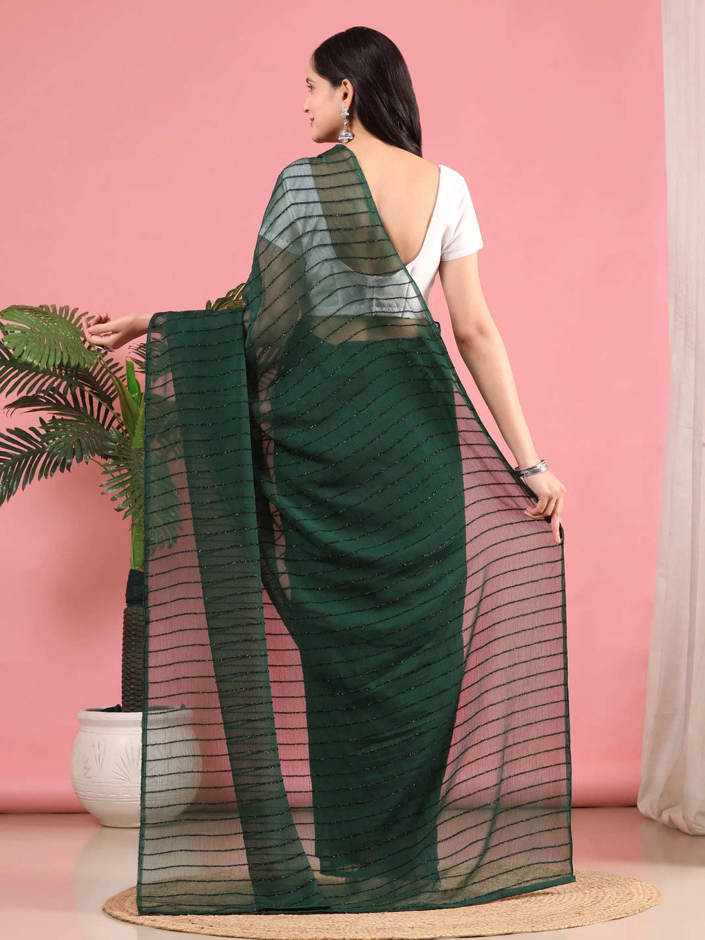 Ready To Wear Chiffon Zari Linen Saree