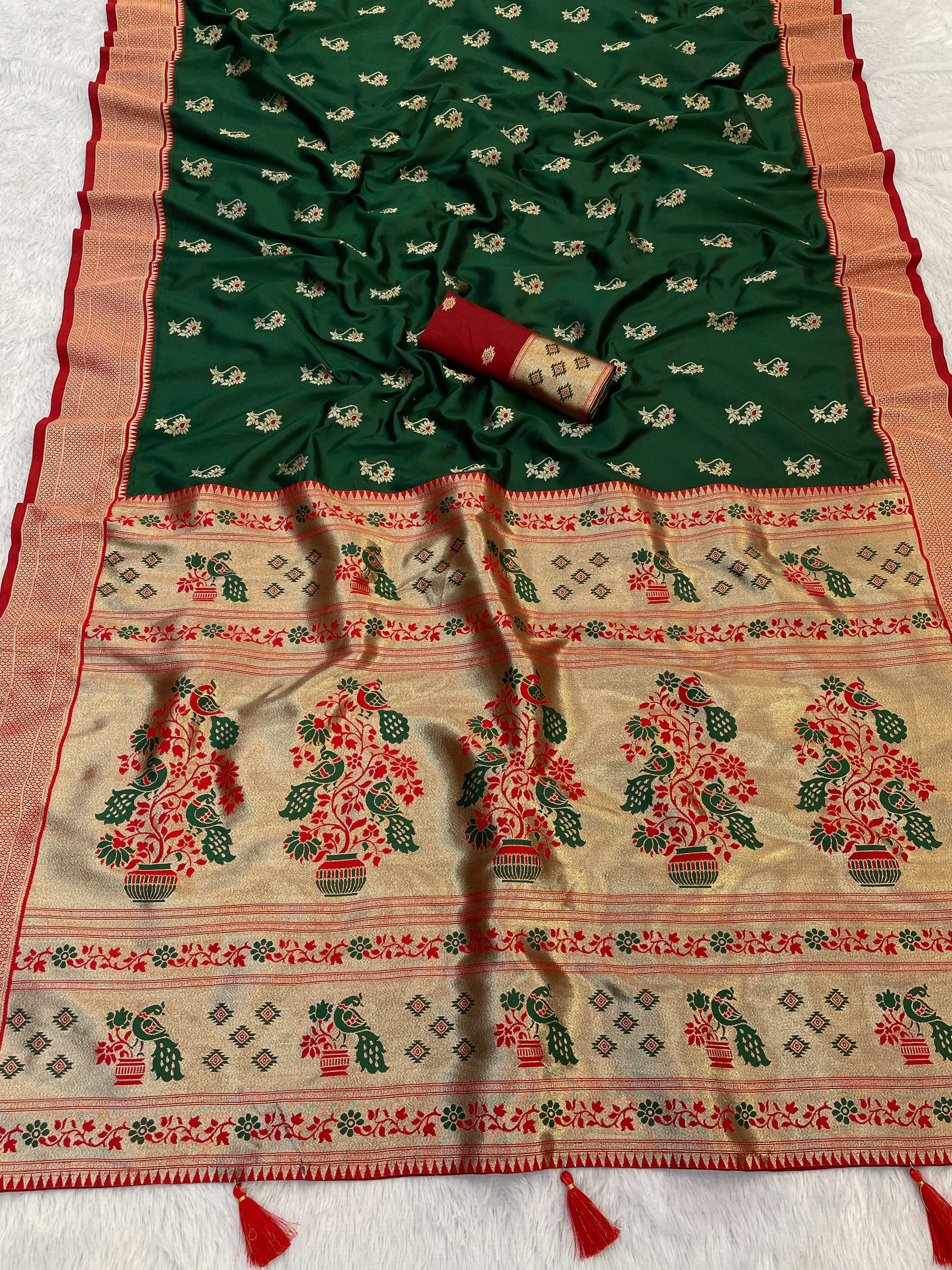 Zari Woven Paithani Pure Silk Saree With Tussle