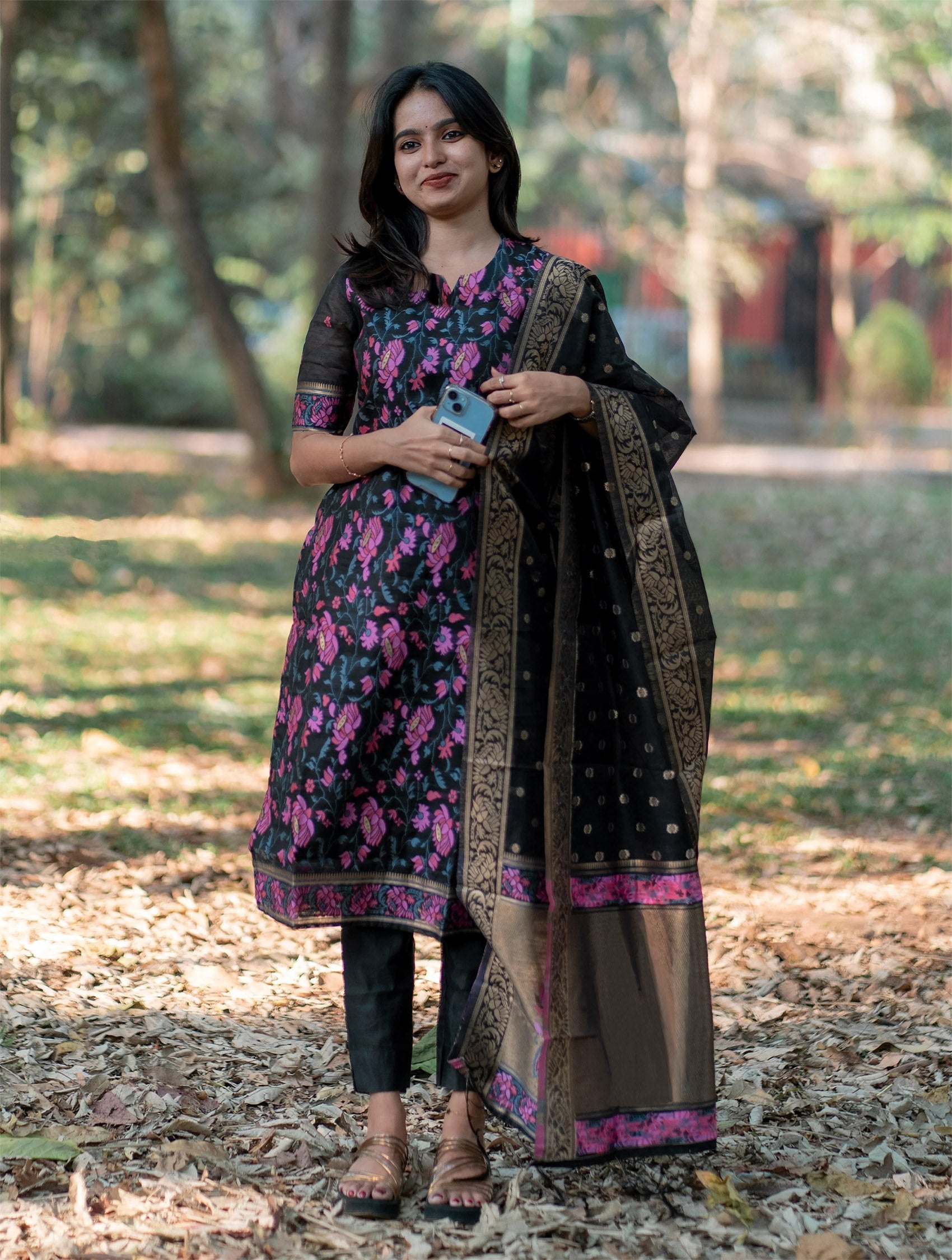 Traditional Jacquard Kurta with Pant and Dupatta Set