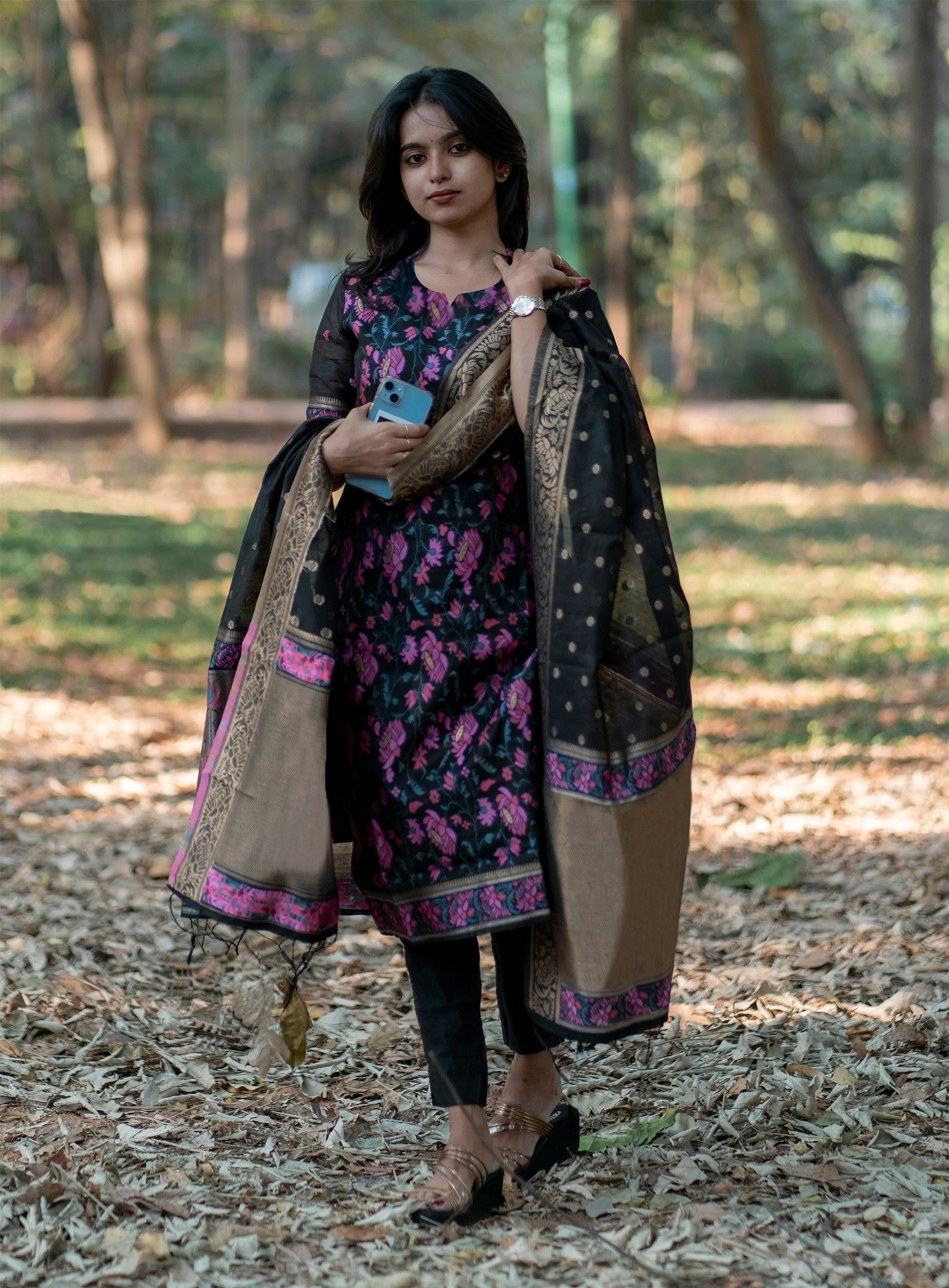 Traditional Jacquard Kurta with Pant and Dupatta Set