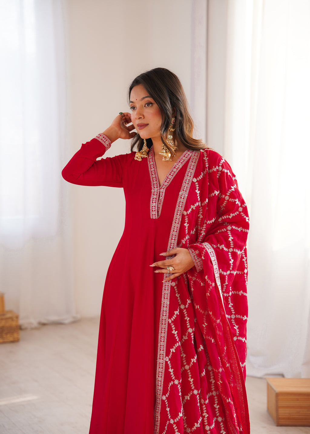 Premium Vichitra Silk Anarkali Gown with Dupatta