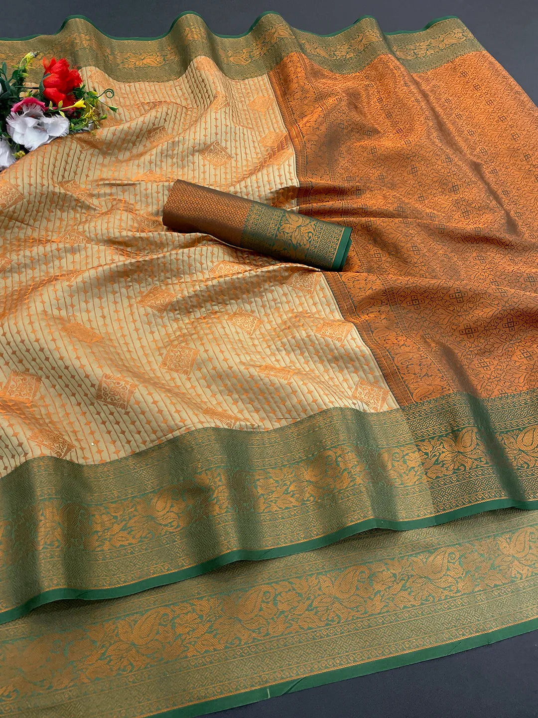 Kanjivaram Soft Silk Copper Rich Pallu Saree