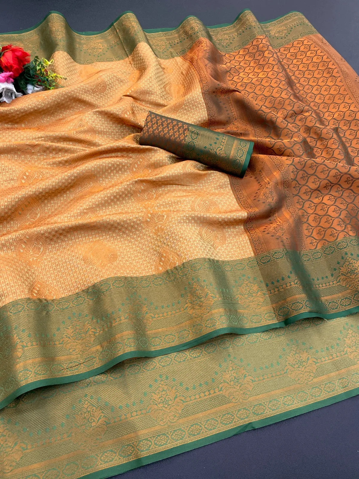Woven Kanjivaram Soft Silk Copper Rich Pallu Saree
