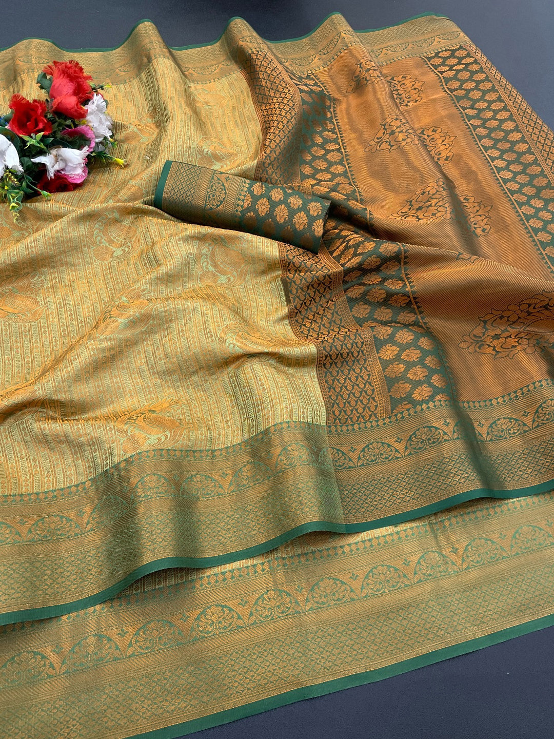 Woven Kanjivaram Soft Silk Copper Rich Pallu Saree