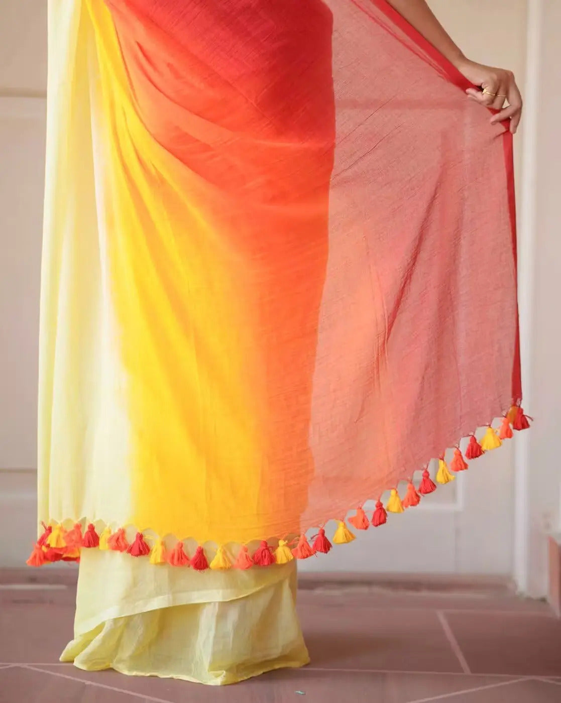 Multicolor Striped Cotton Linen Printed Saree