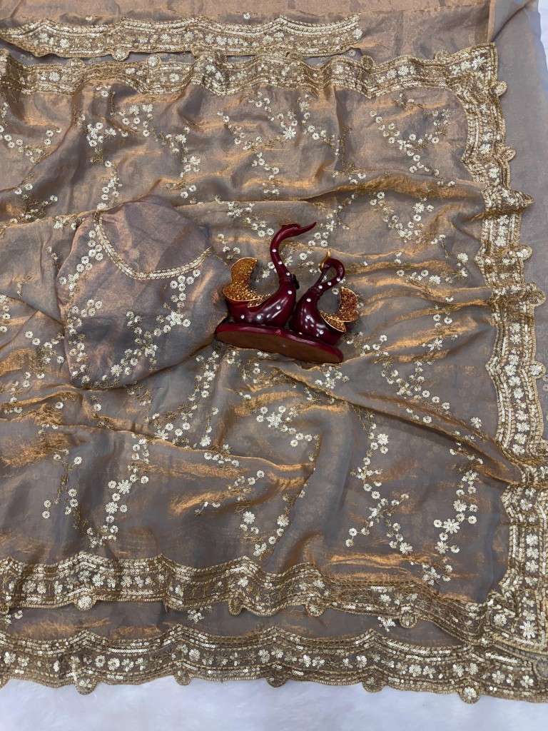 Premium Satin Silk & Chiffon Saree with All-Over Sequence Embroidery