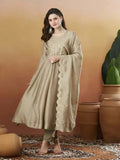 Silk Embroidered Anarkali Kurta, Pant & Dupatta Set - Pionex Fab