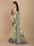 Moss Chiffon Digital Print With Jacquard Border Saree
