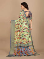 Moss Chiffon Digital Print With Jacquard Border Saree