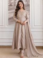 Embroidery Vichitra Silk Anarkali Kurta Pant Set With Dupatta