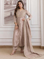Embroidery Vichitra Silk Anarkali Kurta Pant Set With Dupatta