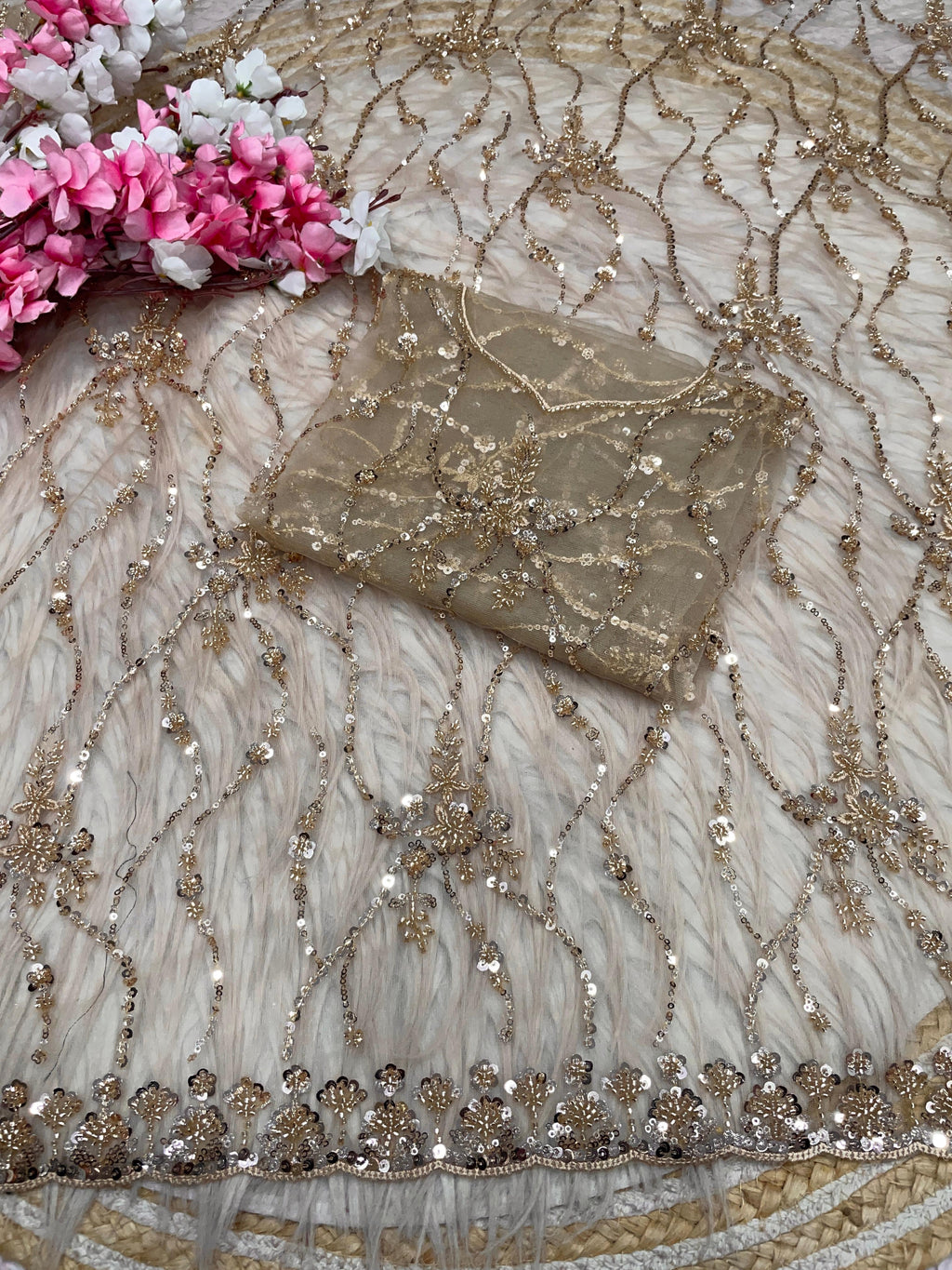 Net Saree With All Over Arco Bordar And Sequence Work