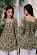 Women Pure Cotton Printed Flared Bell Sleeve Tunic